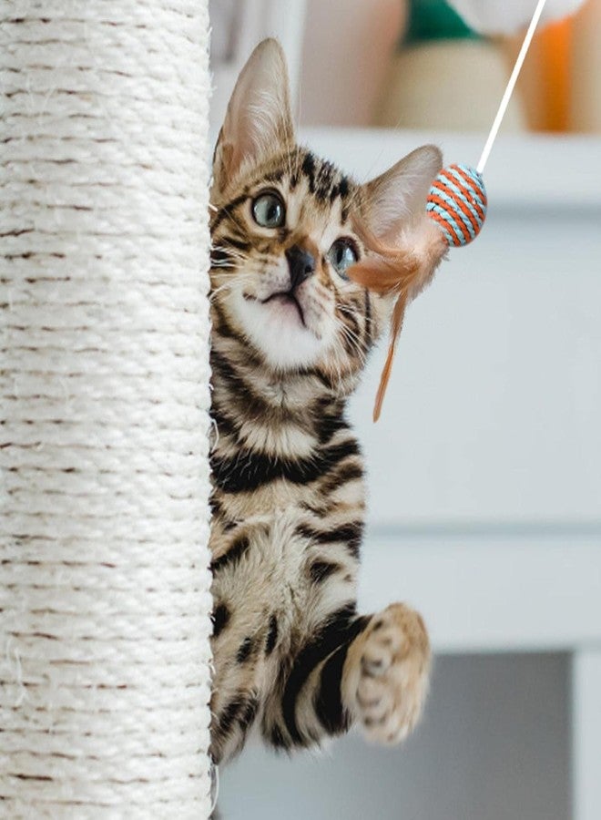 PET FUN لعبة عصا الريش التفاعلية للقطط من بيت فن® مع جرس - عصا خشبية بمقبض لإثارة القطط المنزلية والقطط الصغيرة - خيط قابل للسحب مع ريش طبيعي وكرة مخططة - Image 2